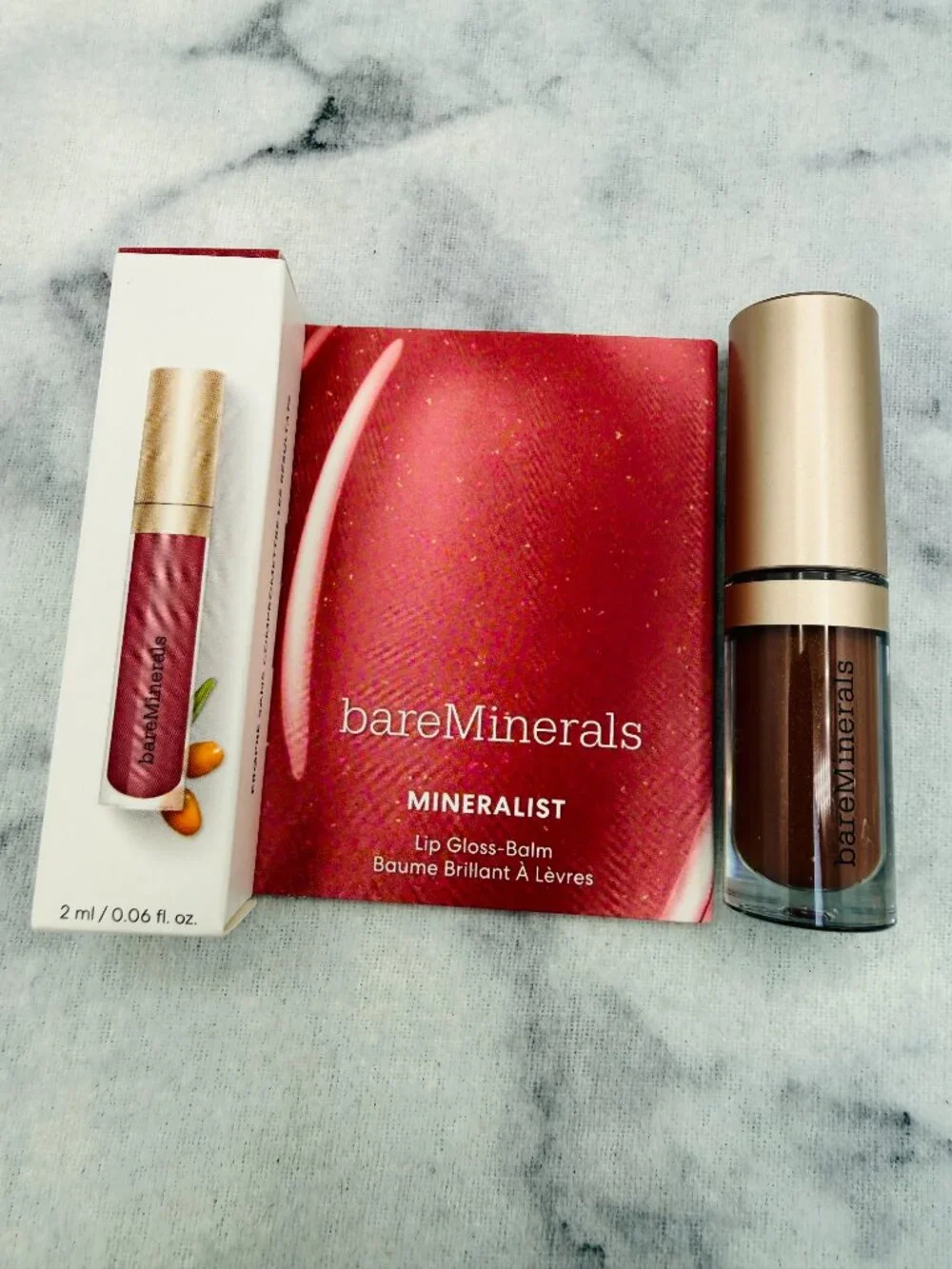 BareMinerals Beauty Gift Set-Mineralist Lip Gloss Balm,Sincerity-2pc-BOXED-NEW